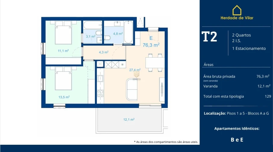 Apartamento T2 para Venda em Mafamude e Vilar do Paraíso Planta 1