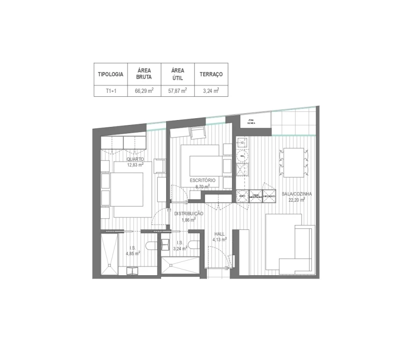 Apartamento T1 para Venda em Santa Joana Planta 2