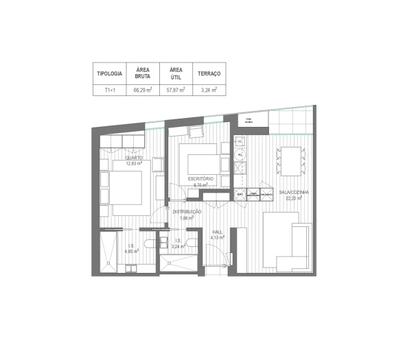 Apartamento T1 para Venda em Santa Joana Planta 2