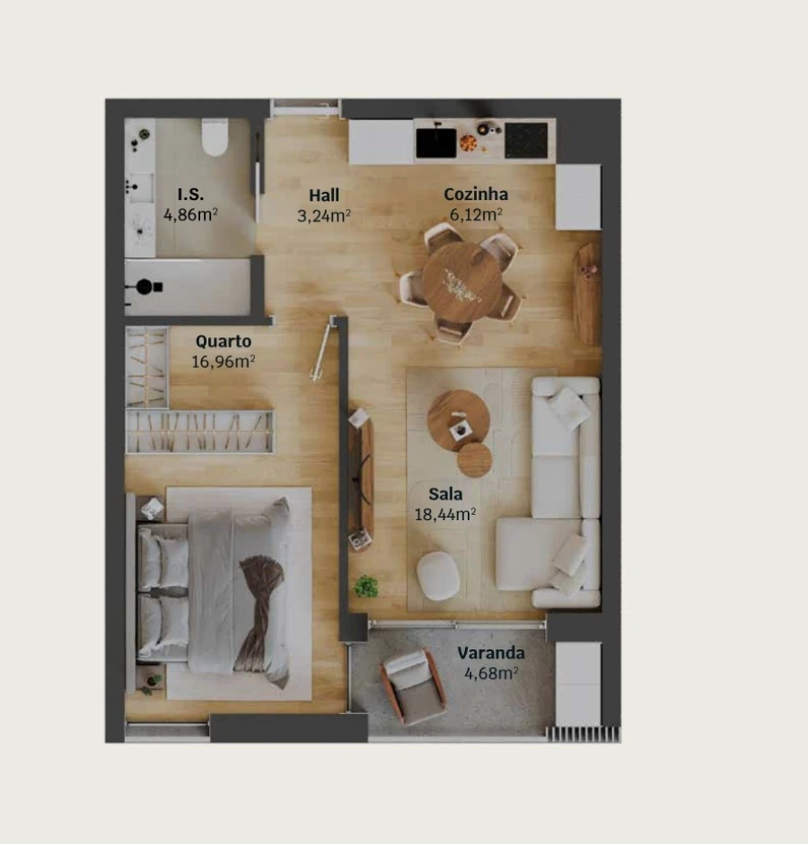 Apartamento T1 para Venda em Glória e Vera Cruz Planta 1