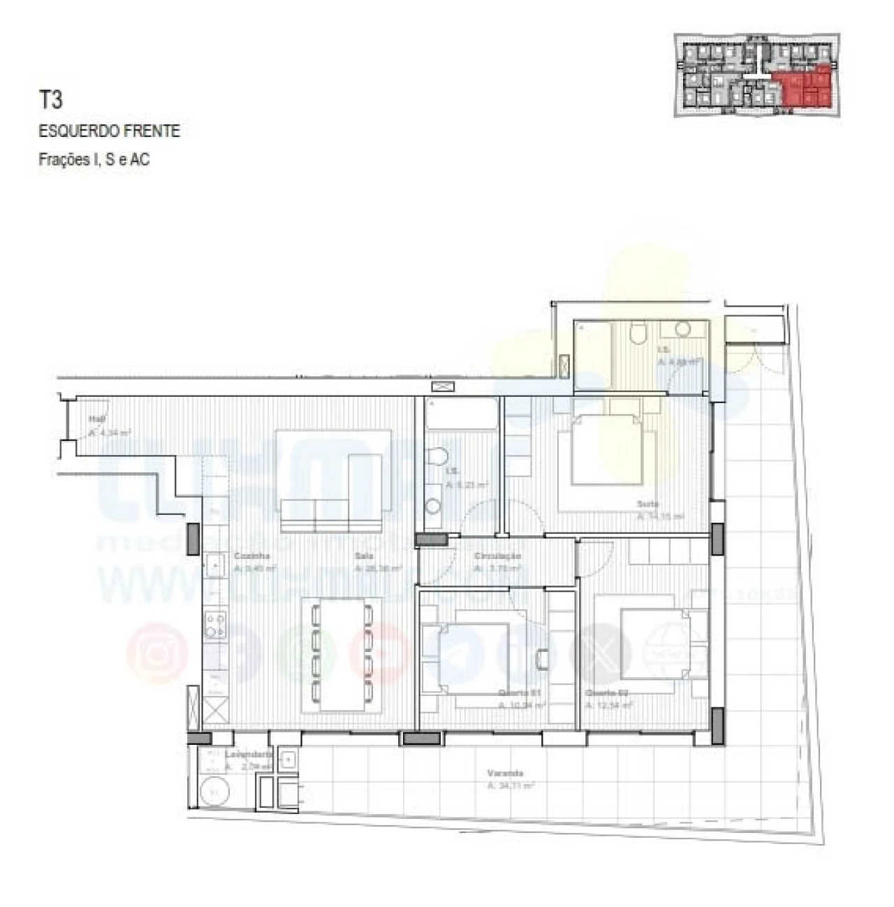 Apartamento T3 para Venda em Ferreiros e Gondizalves Planta 7