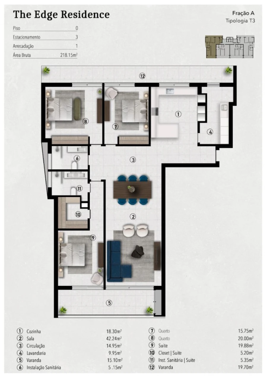 Apartamento T3 para Venda em Funchal (São Pedro) Planta 1