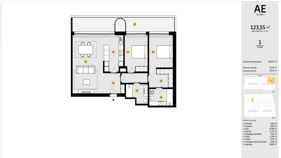 Apartamento T2 para Venda em Cidade da Maia Planta 1