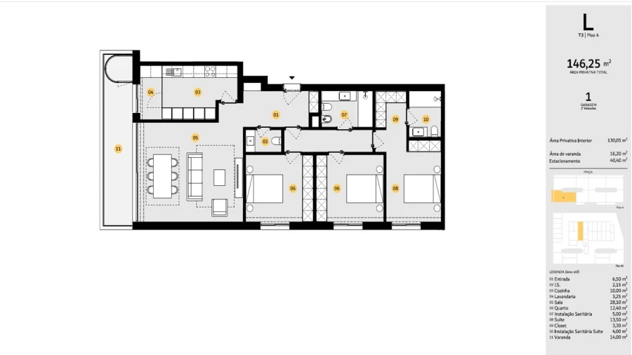 Apartamento T3 para Venda em Cidade da Maia Planta 1