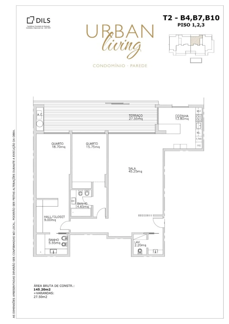 Apartamento T2 para Venda em Carcavelos e Parede Planta 1
