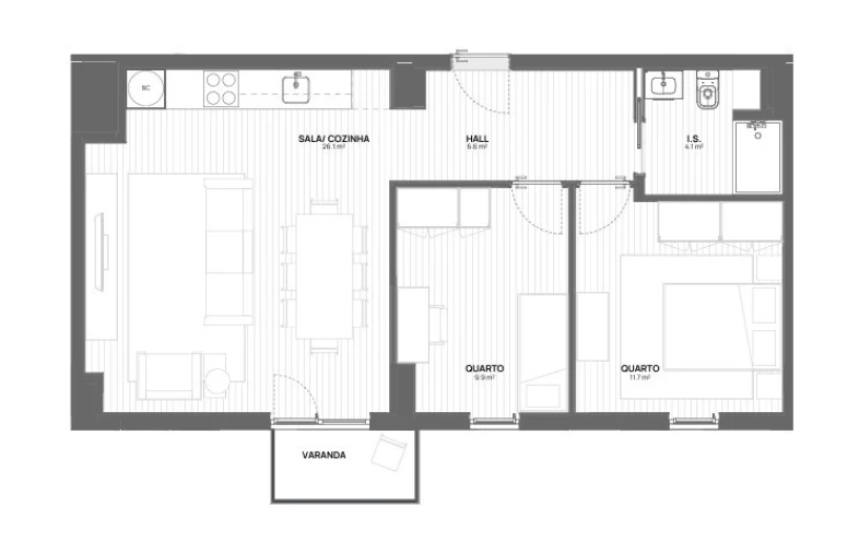 Apartamento T2 para Venda em Matosinhos e Leça da Palmeira Planta 1