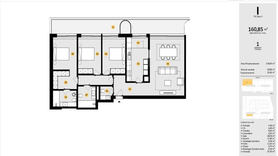Apartamento T3 para Venda em Cidade da Maia Planta 1