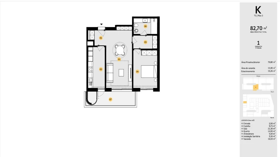 Apartamento T1 para Venda em Cidade da Maia Planta 1