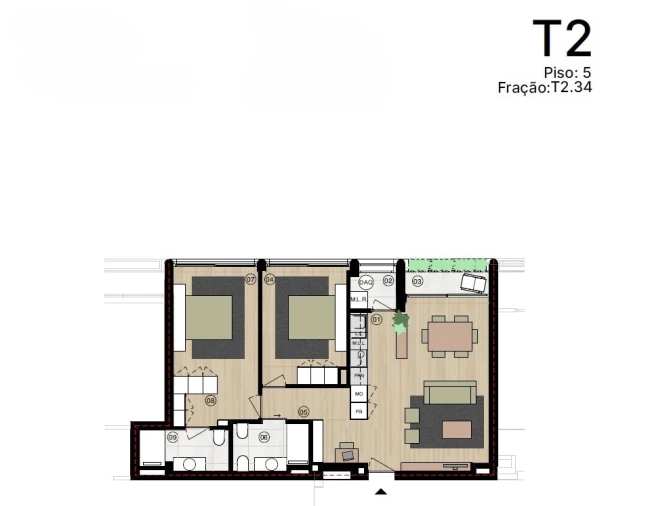 Apartamento T2 para Venda em Matosinhos e Leça da Palmeira Planta 1