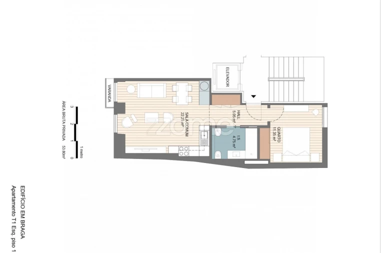 Apartamento T1 para Venda em Braga (São José de São Lázaro e São João do Souto) Planta 1