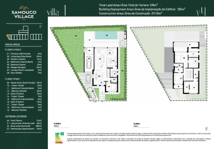 Moradia T4 para Venda em Samouco Planta 1