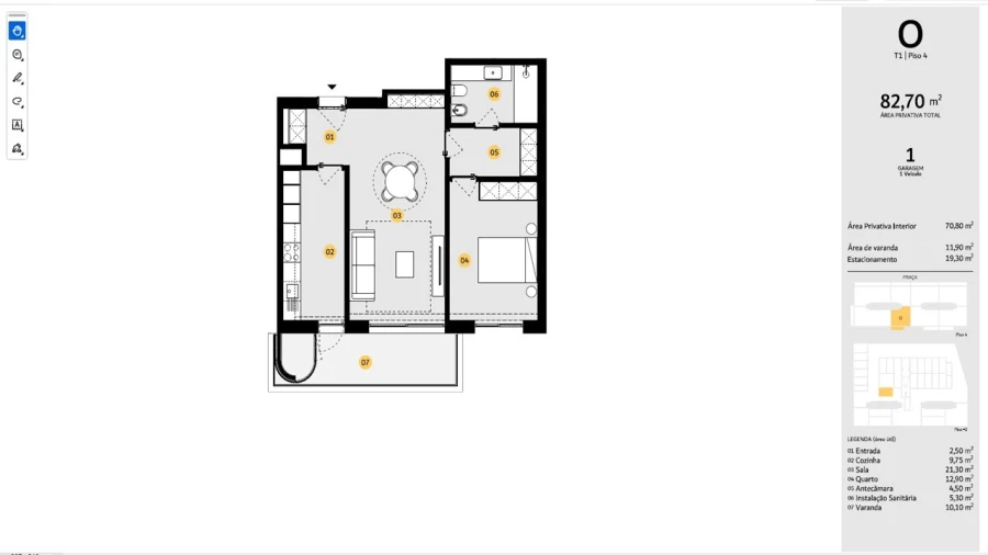 Apartamento T1 para Venda em Cidade da Maia Planta 1