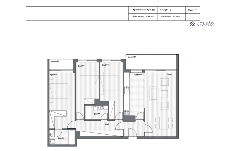Apartamento T3 para Venda em Canidelo Planta 1