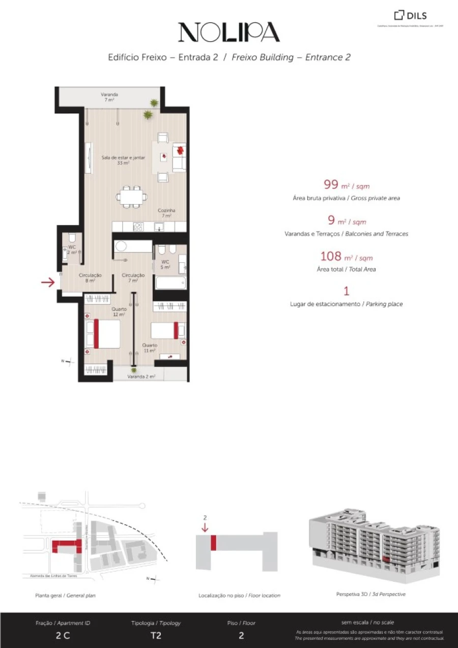Apartamento T2 para Venda em Lumiar Planta 1