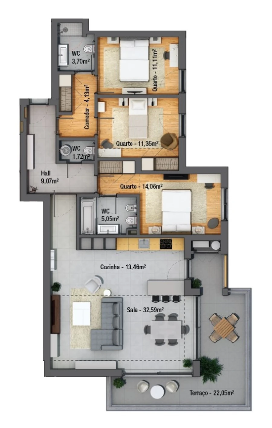 Apartamento T3 para Venda em Faro (Sé e São Pedro) Planta 1