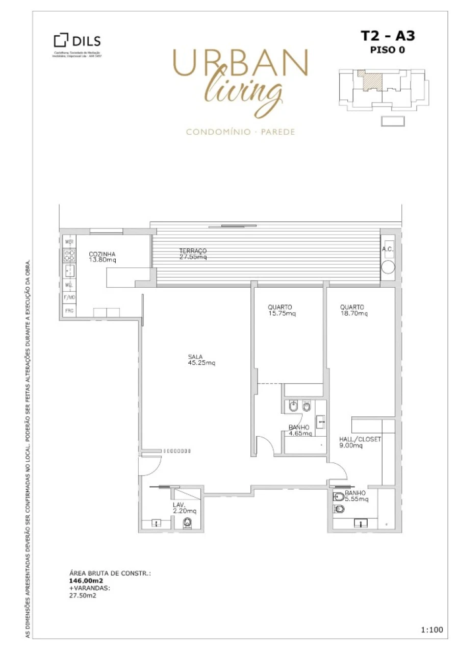 Apartamento T2 para Venda em Carcavelos e Parede Planta 1