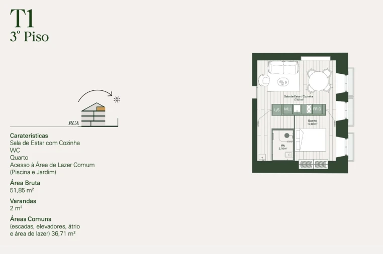 Apartamento T1 para Venda em Santo António Planta 1
