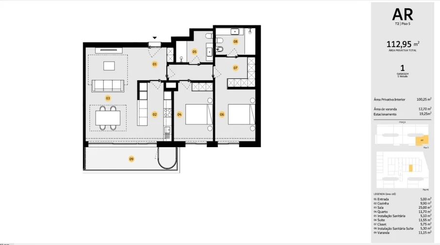 Apartamento T2 para Venda em Cidade da Maia Planta 1