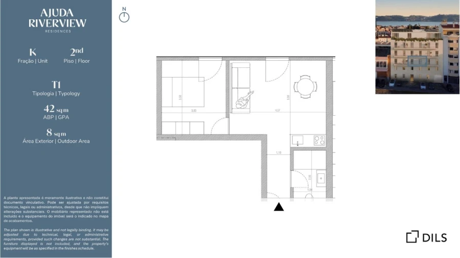Apartamento T1 para Venda em Ajuda Planta 1