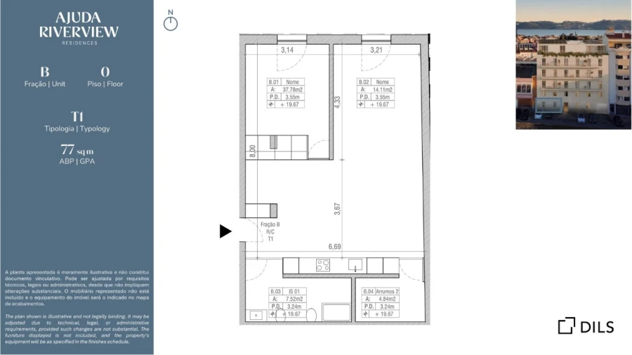 Apartamento T1 para Venda em Ajuda Planta 1