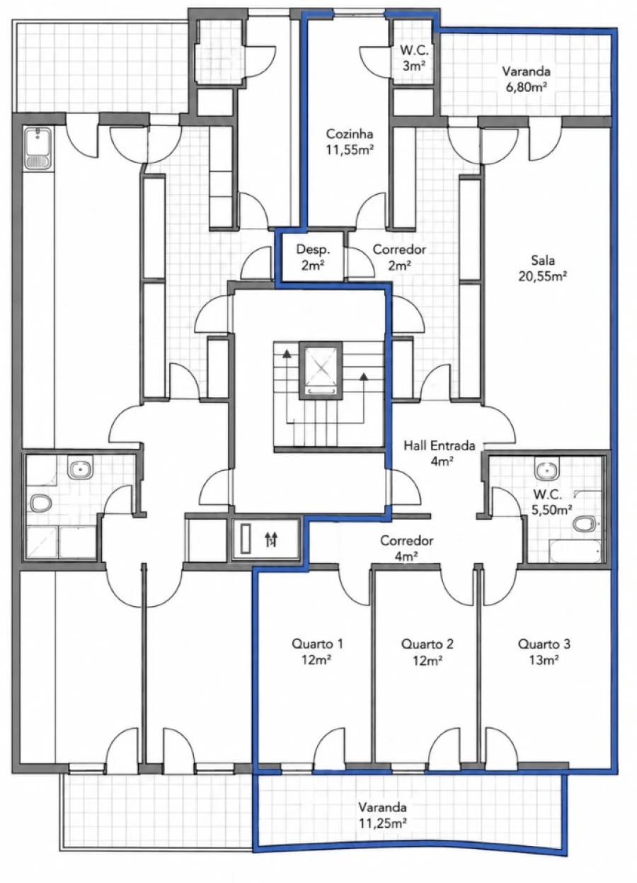 Apartamento T3 para Venda em Almada, Cova da Piedade, Pragal e Cacilhas Planta 1