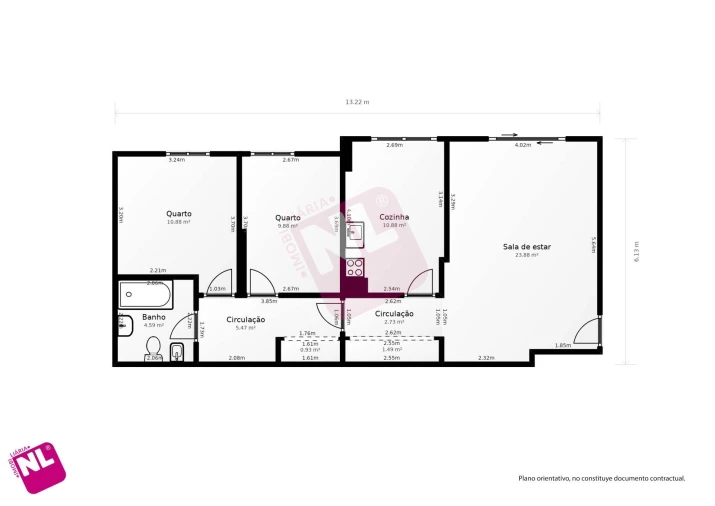 Apartamento T2 para Arrendamento em Santa Clara Planta 1