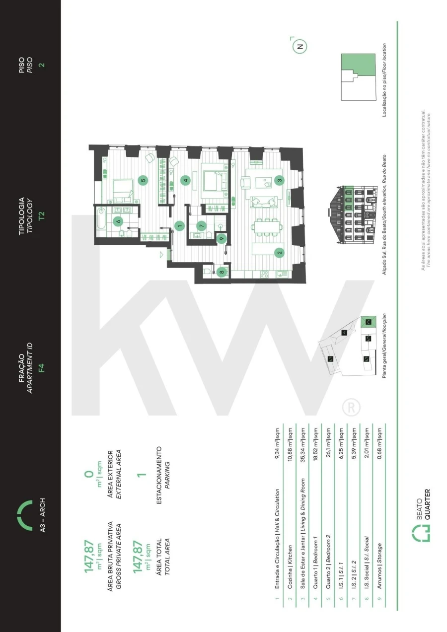 Apartamento T2 para Arrendamento em Beato Planta 1