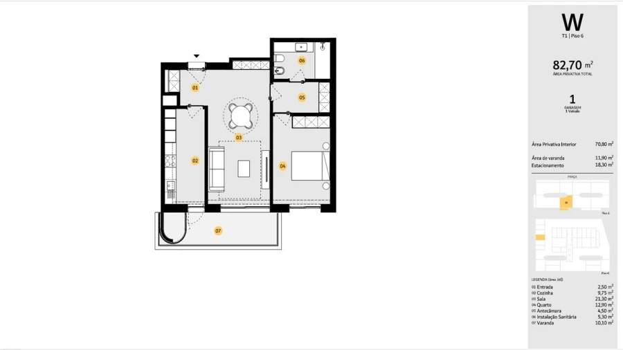 Apartamento T1 para Venda em Cidade da Maia Planta 1