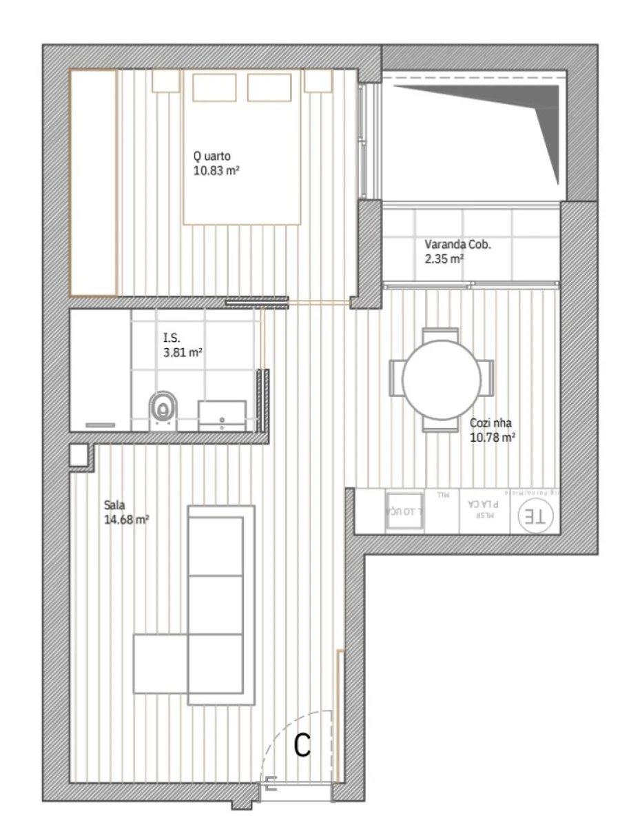 Apartamento T1 para Venda em Glória e Vera Cruz Planta 1