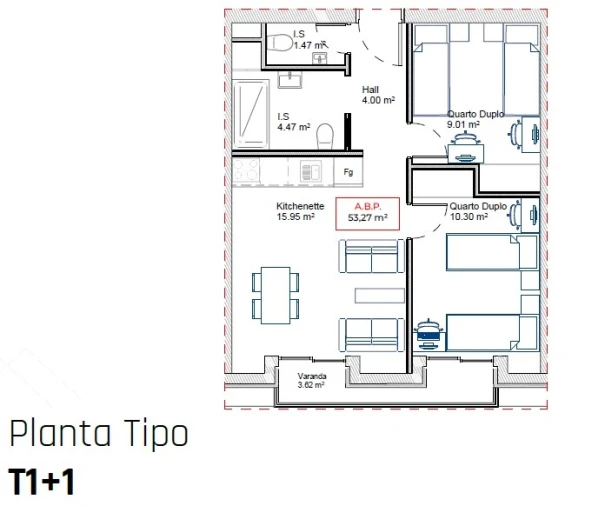 Apartamento T2 para Venda em Paranhos Planta 1
