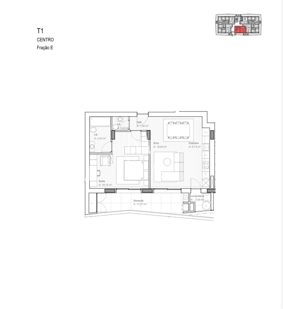 Apartamento T1 para Venda em Ferreiros e Gondizalves Planta 1