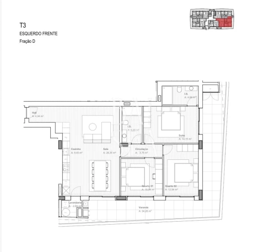 Apartamento T3 para Venda em Ferreiros e Gondizalves Planta 1