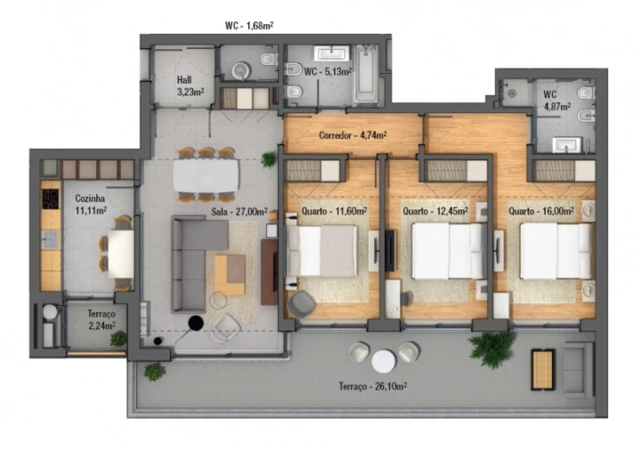 Apartamento T3 para Venda em Faro (Sé e São Pedro) Planta 1
