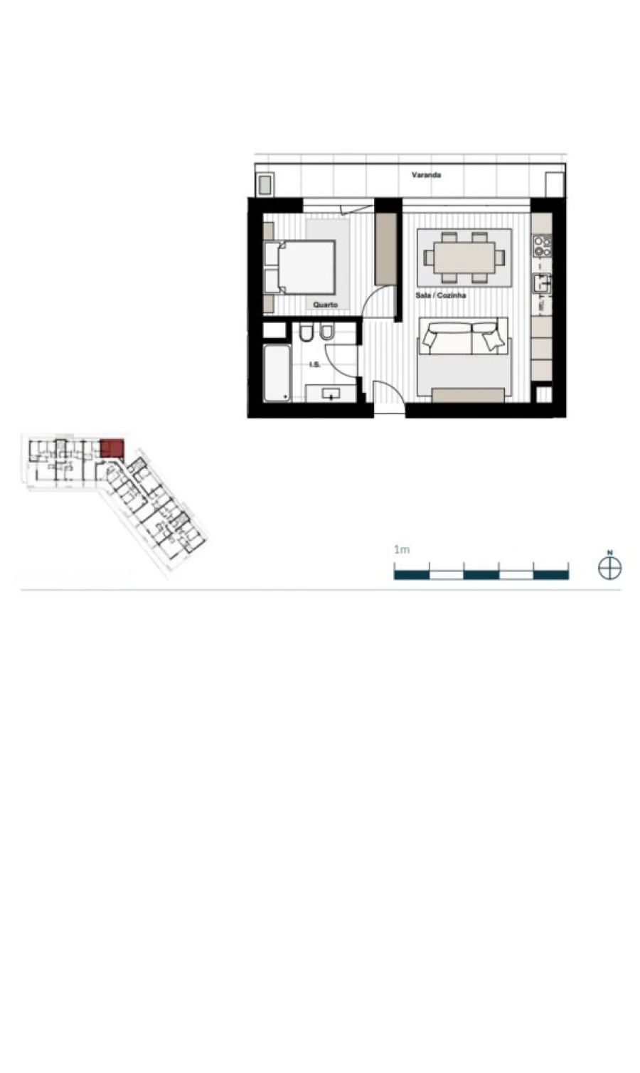 Apartamento T1 para Venda em Canidelo Planta 1