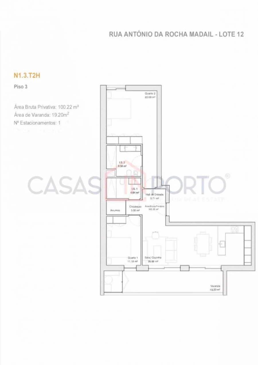 Apartamento T2 para Venda em Glória e Vera Cruz Planta 1