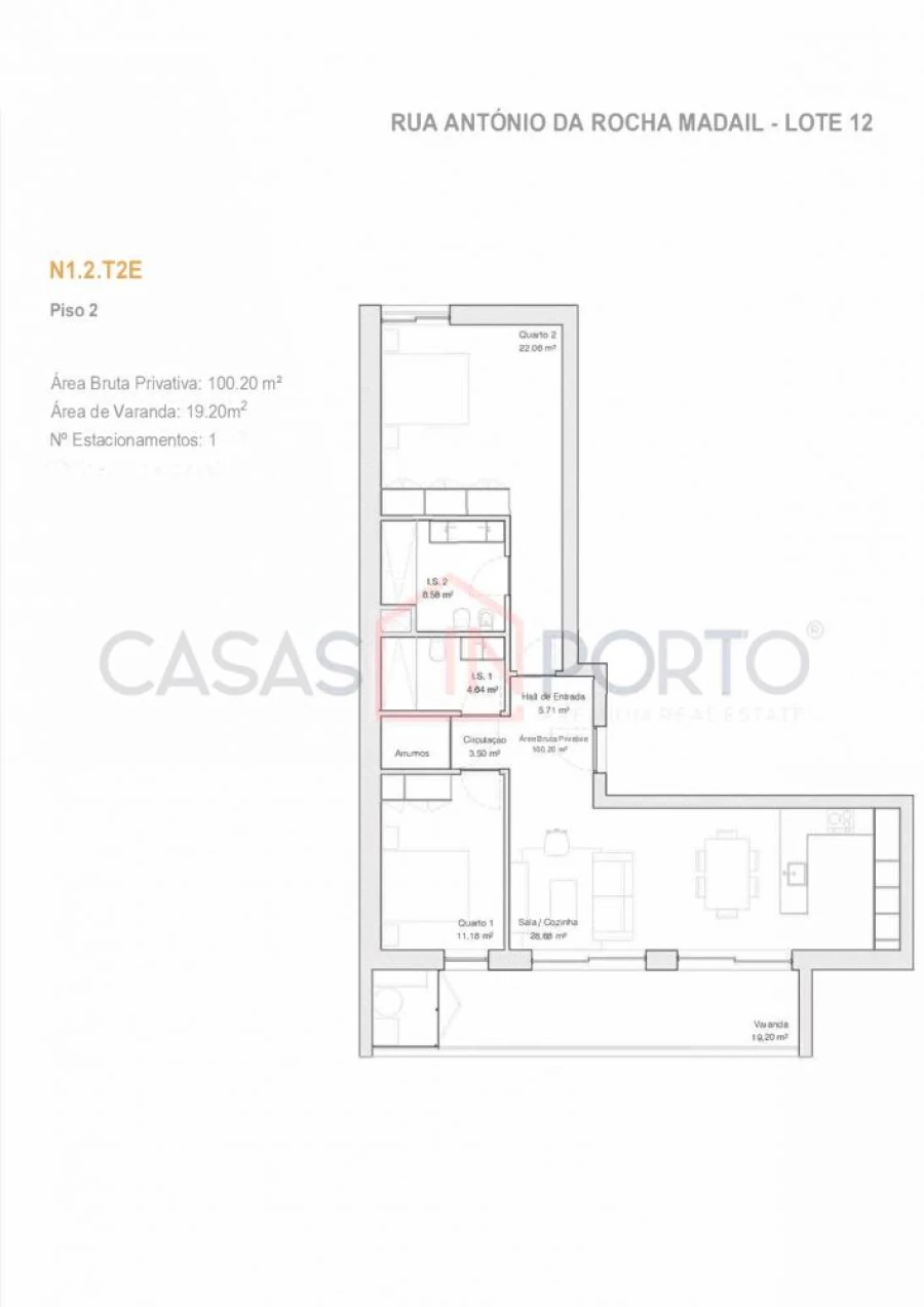 Apartamento T2 para Venda em Glória e Vera Cruz Planta 1