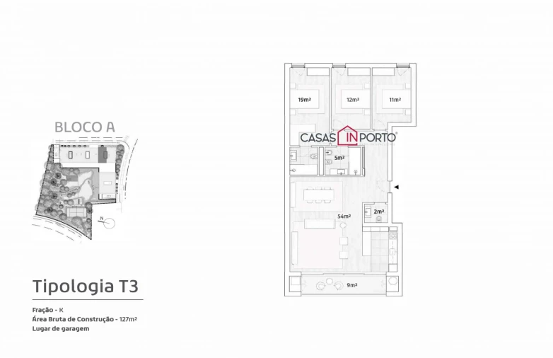 Apartamento T3 para Venda em Canidelo Planta 1