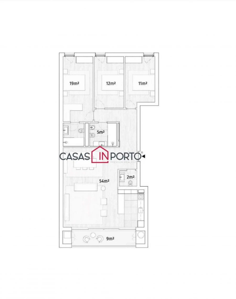 Apartamento T3 para Venda em Canidelo Planta 1