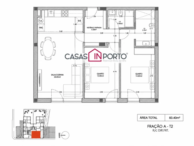 Apartamento T2 para Venda em Campanhã Planta 1