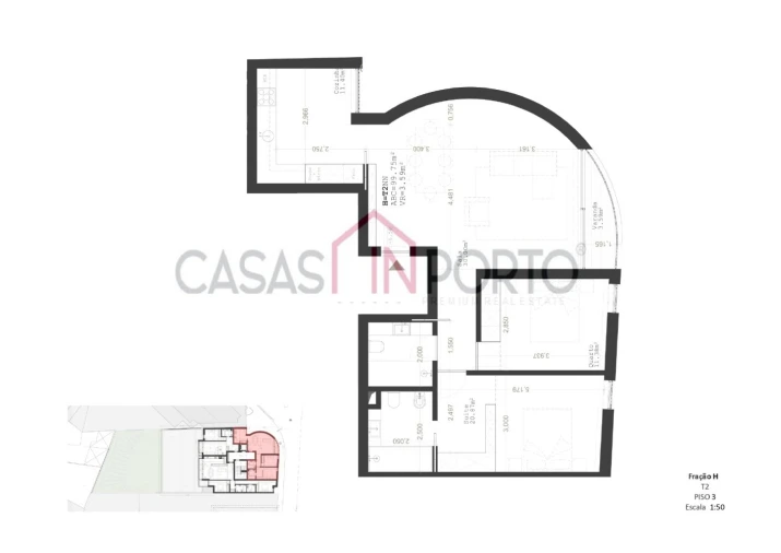 Apartamento T2 para Venda em Paranhos Planta 1