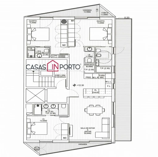 Apartamento T3 para Venda em Glória e Vera Cruz Planta 1