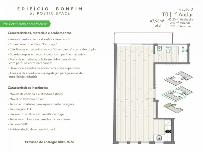 Apartamento T0 para Venda em Bonfim Planta 1