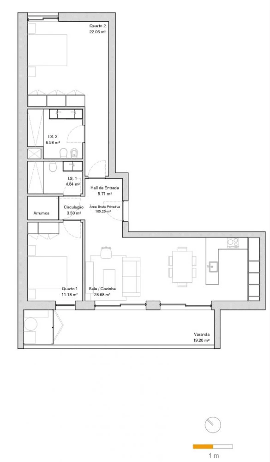 Apartamento T2 para Venda em Glória e Vera Cruz Planta 2