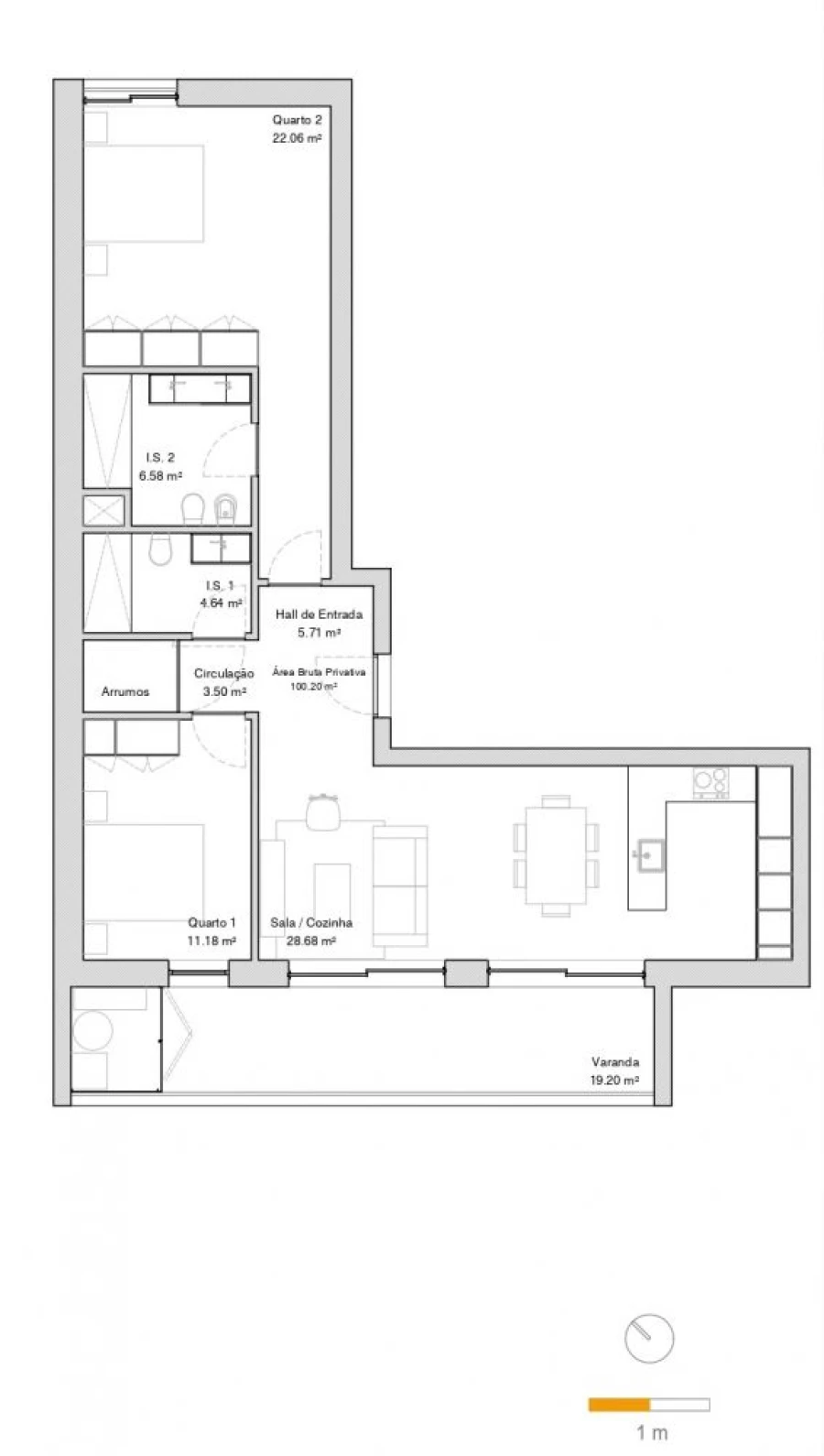 Apartamento T2 para Venda em Glória e Vera Cruz Planta 2