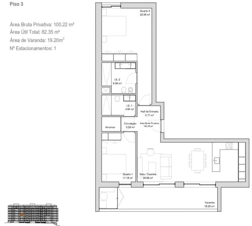 Apartamento T2 para Venda em Glória e Vera Cruz Planta 2