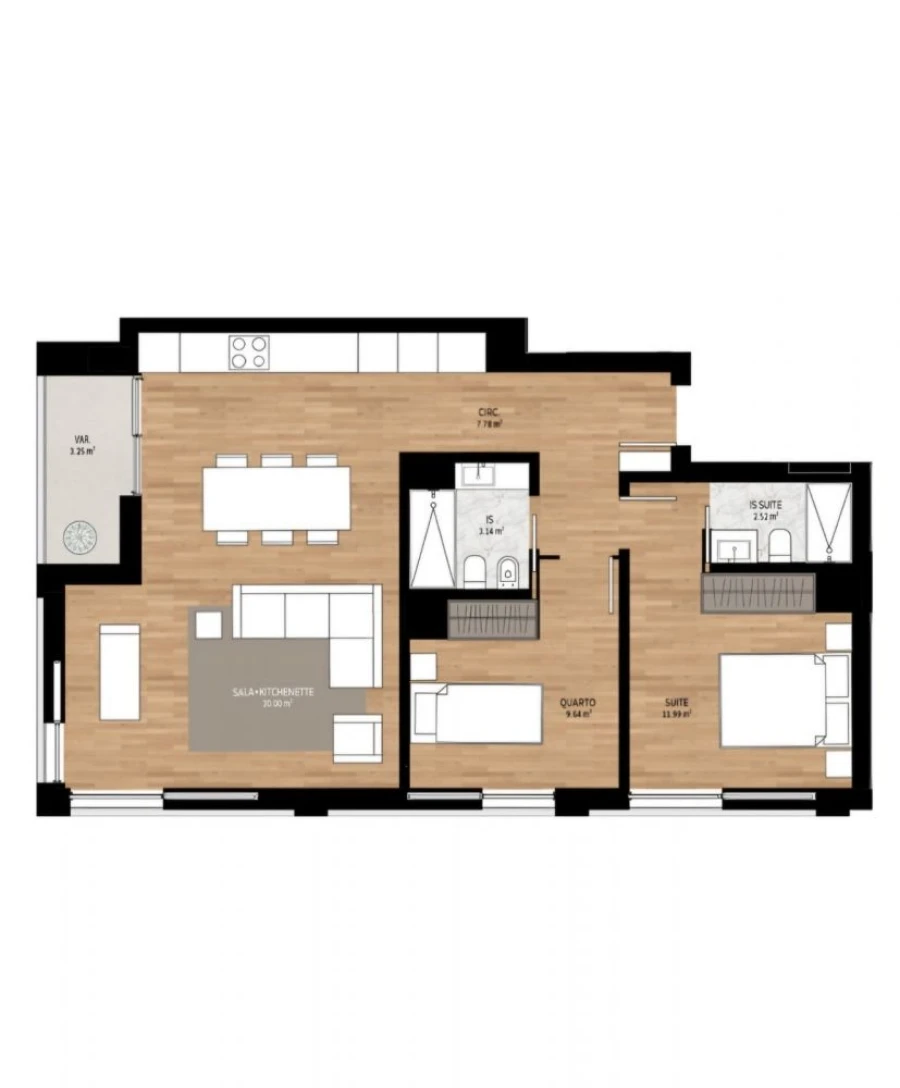 Apartamento T2 para Venda em Glória e Vera Cruz Planta 1