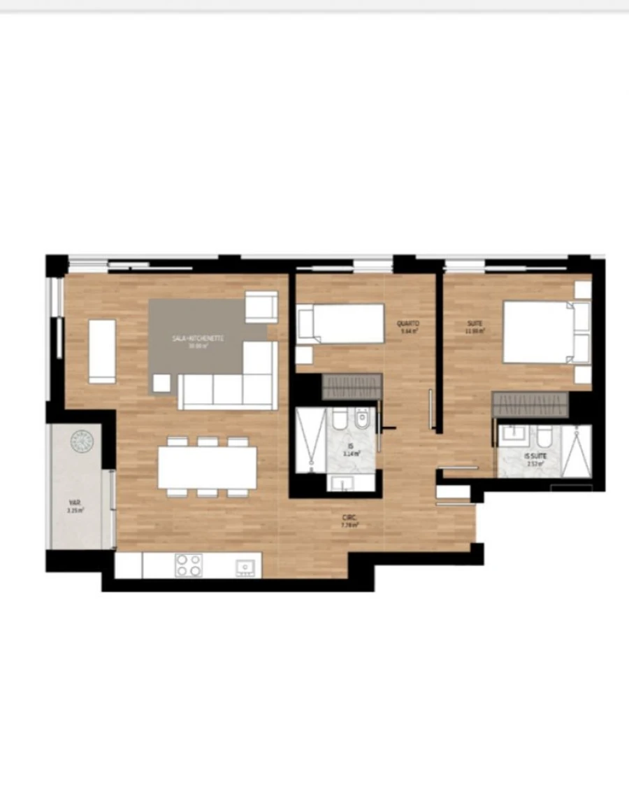 Apartamento T2 para Venda em Glória e Vera Cruz Planta 1