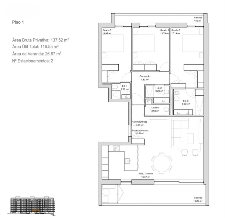 Apartamento T3 para Venda em Glória e Vera Cruz Planta 2