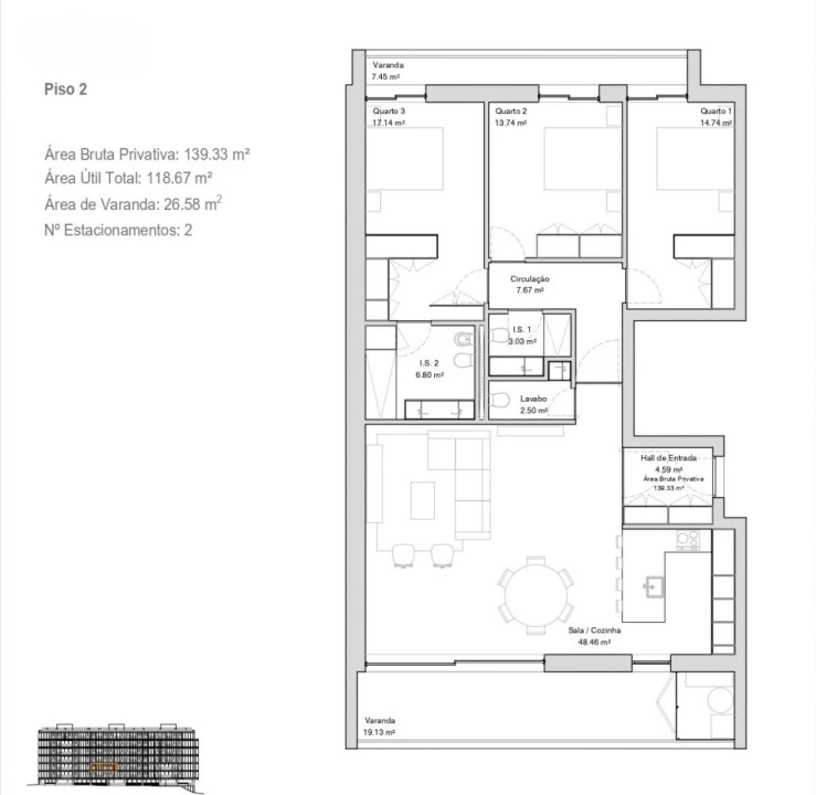 Apartamento T2 para Venda em Glória e Vera Cruz Planta 2