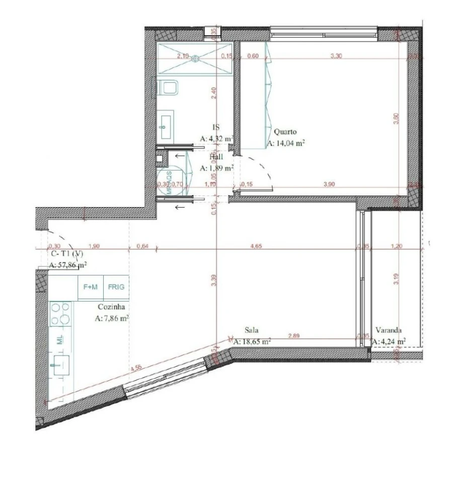 Apartamento T1 para Venda em Glória e Vera Cruz Planta 1
